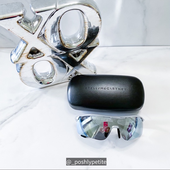 Stella McCartney sports mirror shield  metallic silver sunglasses main image 10